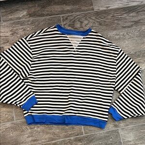 Free People oversize stripe sweatshirt black white blue X—Small